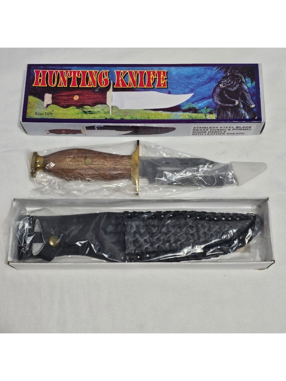 Hunting Knife With 10.5" Stainless Steel Blade Brass Guard & Pommel Wood Handle